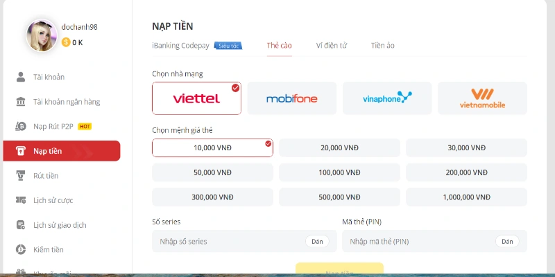 Quy trình nạp tiền tại May88 đã được thiết kế một cách tối giản và thân thiện